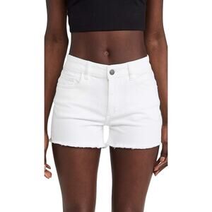 DL1961 Karlie Boyfriend Cut Off Roll Hem White Denim Shorts